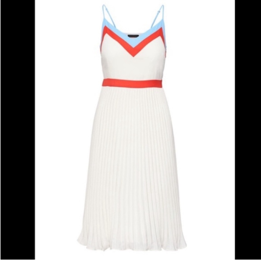 Banana Republic Red White and Blue Pleated Midi Dress